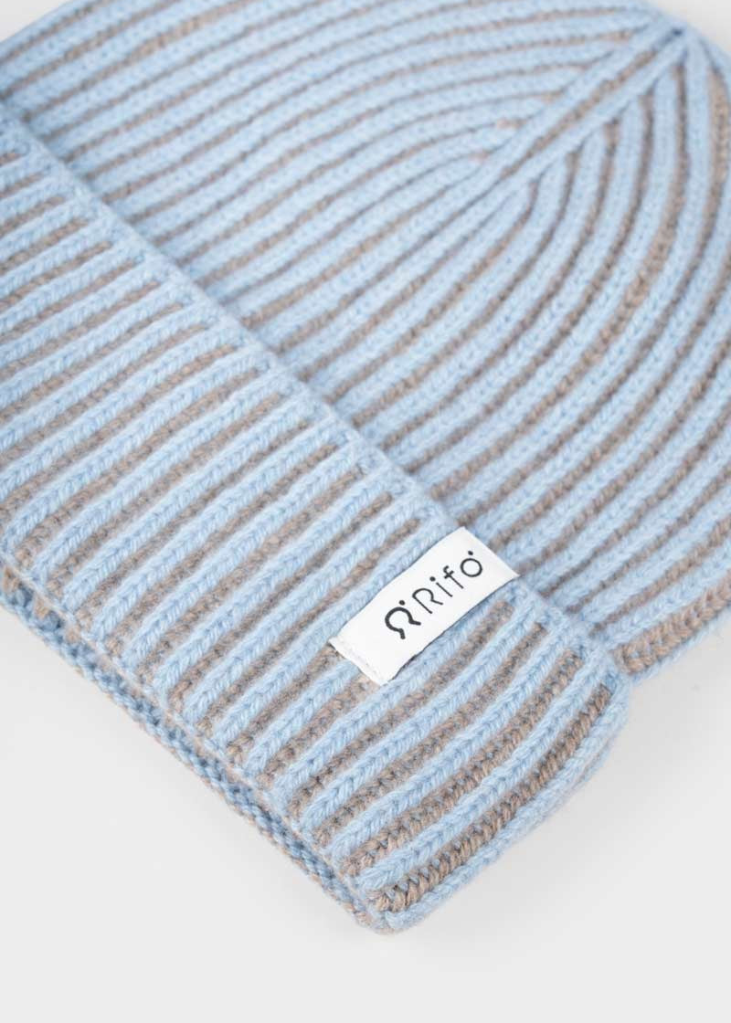 Beanie Cappello Uomo e Donna Cashmere Verde Azzurro Teo - Rifò Lab Moda circolare made in Italy