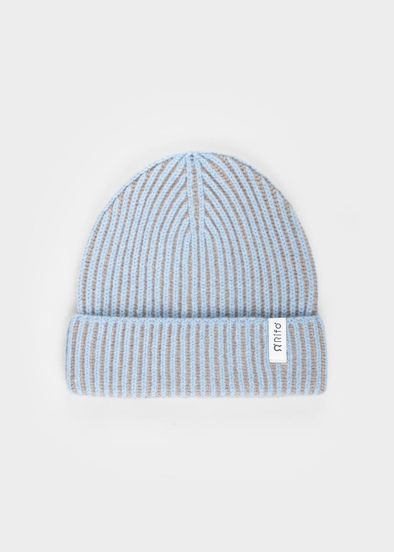 Beanie Cappello Uomo e Donna Cashmere Verde Azzurro Teo - Rifò Lab Moda circolare made in Italy