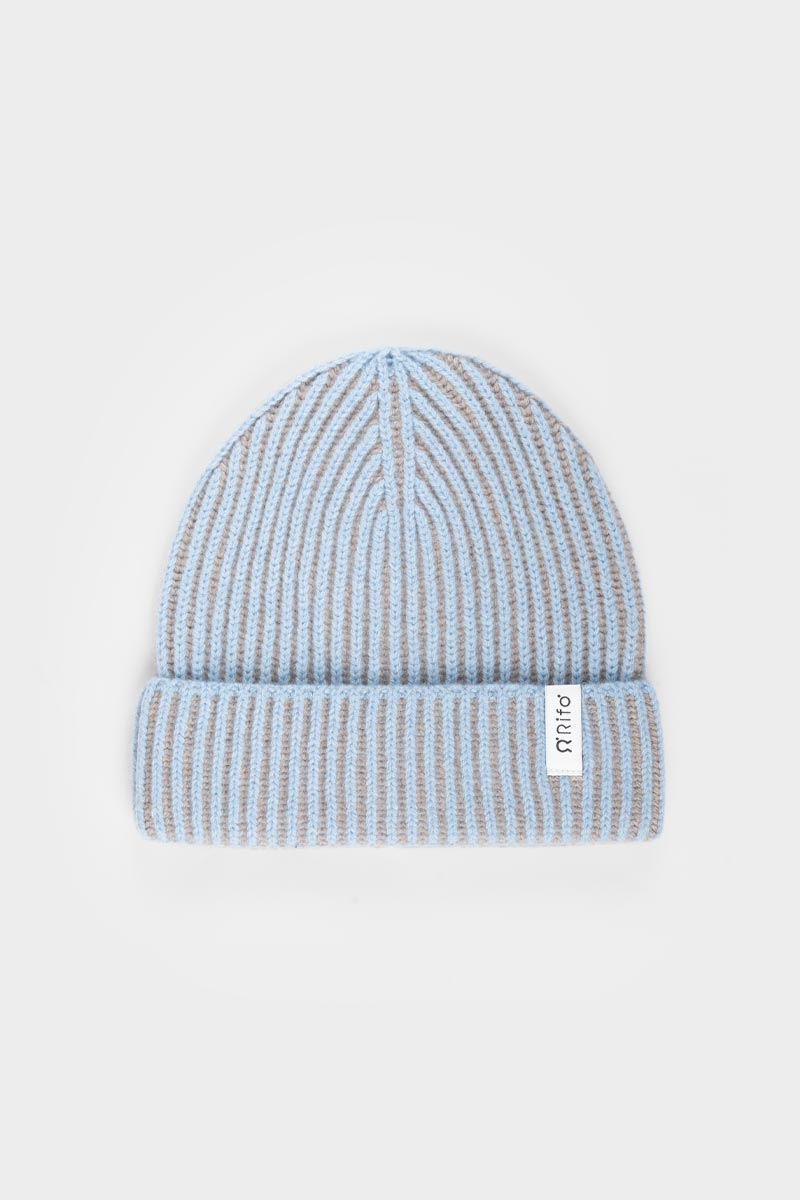 Beanie Cappello Uomo e Donna Cashmere Verde Azzurro Teo - Rifò Lab Moda circolare made in Italy