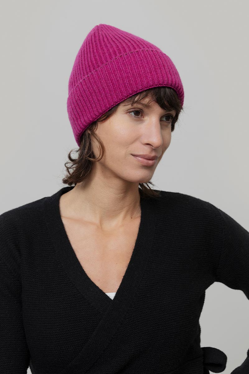 Cappello Uomo e Donna Cashmere Fucsia Marcello - Rifò Lab Moda circolare made in Italy