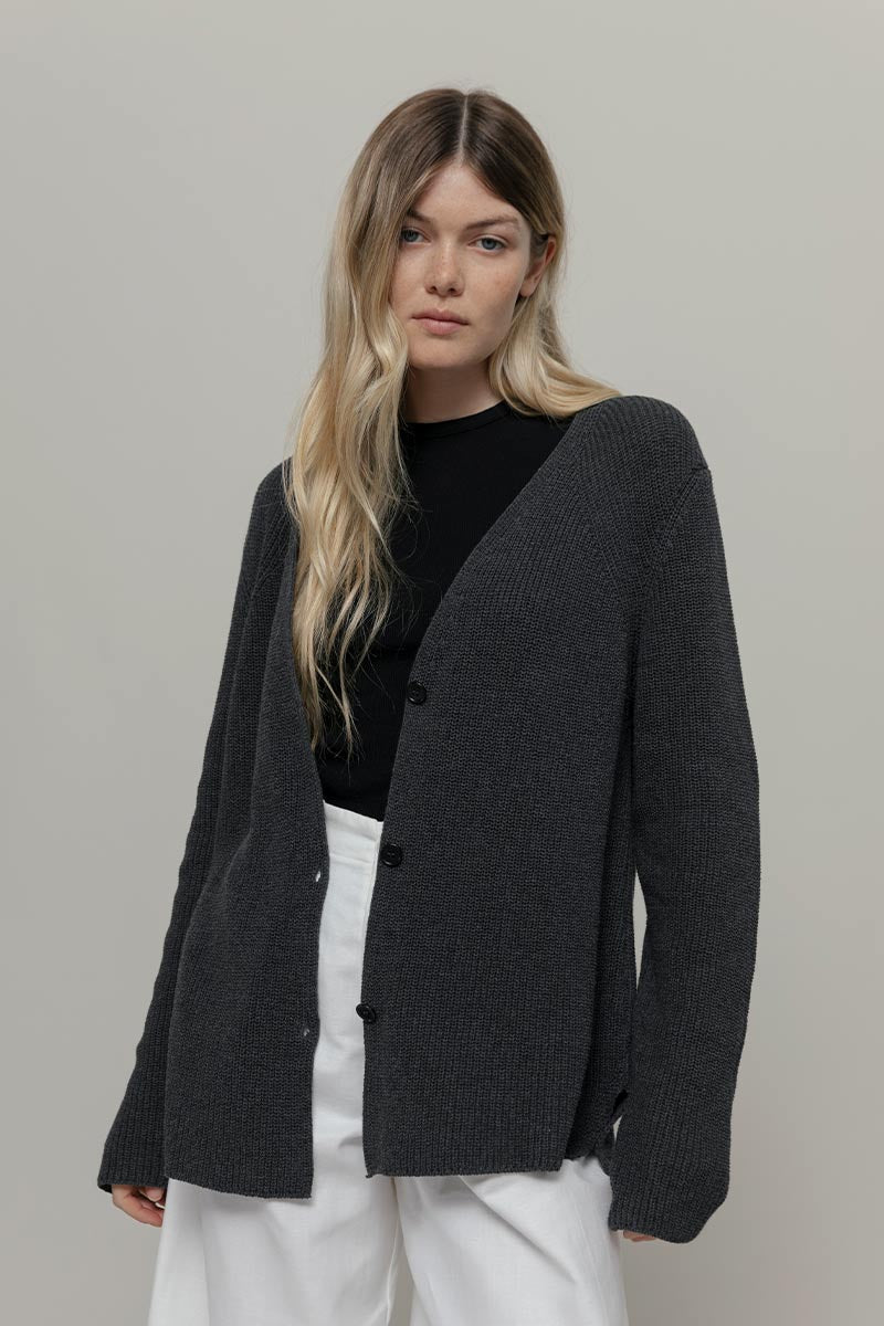 Cardigan Donna Cotone Rigenerato Aspasia Grigio Nero