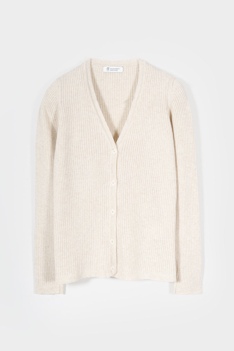 Cardigan con Bottoni Donna Lana Extrafine Sonia  - Rifò Lab Moda circolare made in Italy
Beige Papiro