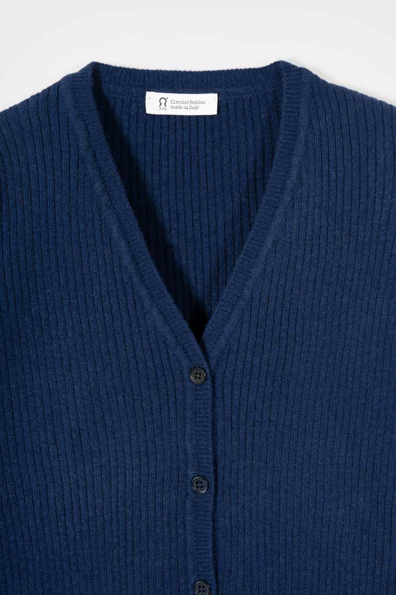 Cardigan con Bottoni Donna Lana Extrafine Sonia  - Rifò Lab Moda circolare made in Italy
Blu Abisso