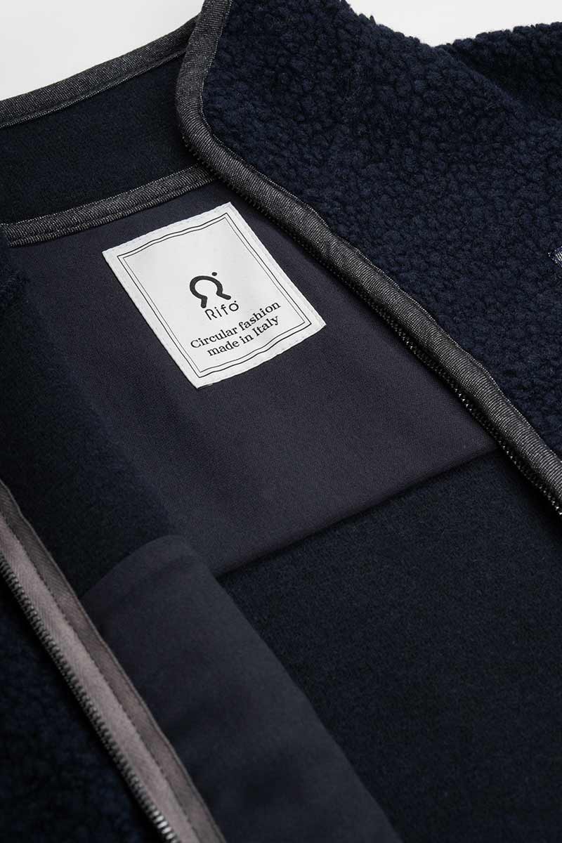 Giacca Pile Uomo Donna Lana Rigenerata - Rifò Lab Moda circolare made in Italy 
Blu Notte