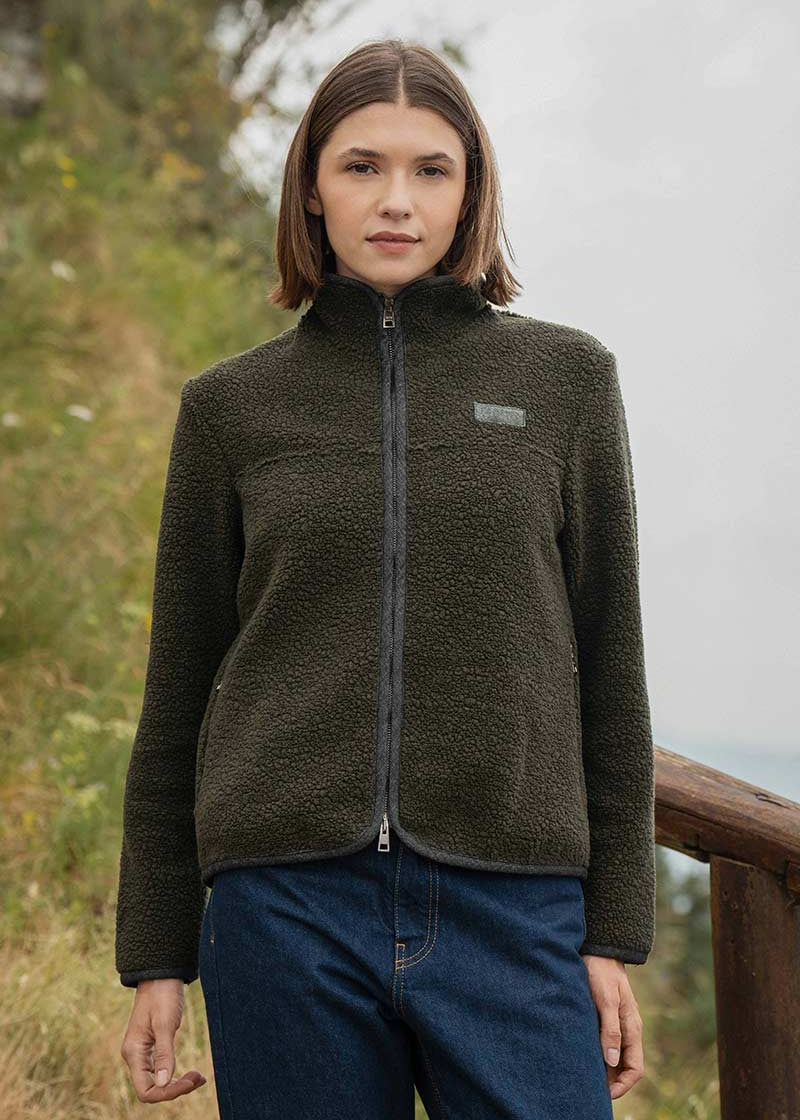 Giacca Pile Donna Teddy Lana Margaret  100% Lana Rigenerata - Rifò Lab Moda circolare made in Italy 
Verde Foresta