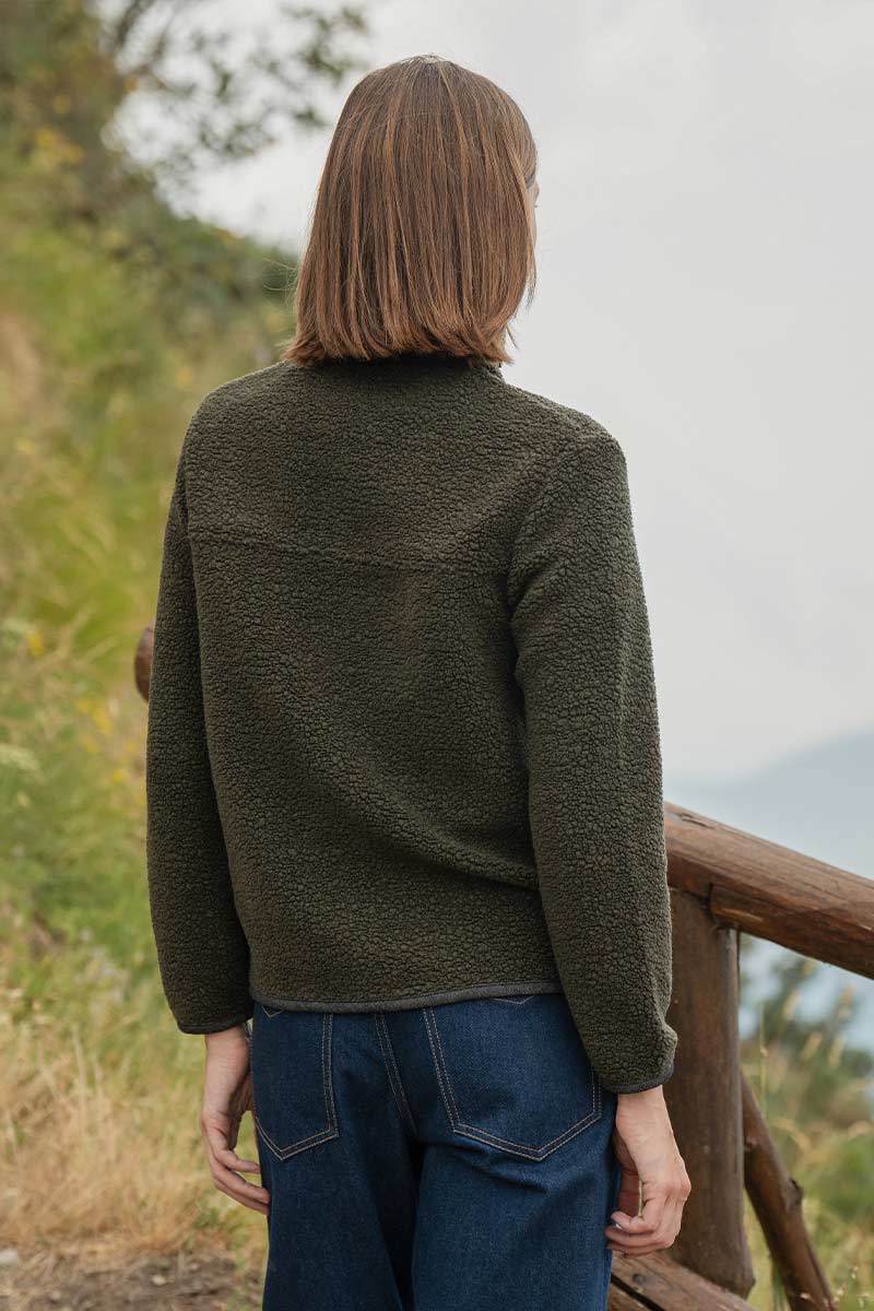Giacca Pile Donna Teddy Lana Margaret  100% Lana Rigenerata - Rifò Lab Moda circolare made in Italy 
Verde Foresta
