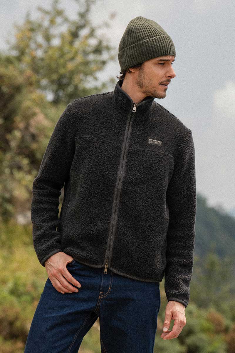 Giacca Pile Uomo Lana Rigenerata Uomo - Rifò Lab Moda circolare made in Italy 
Grigio Antracite