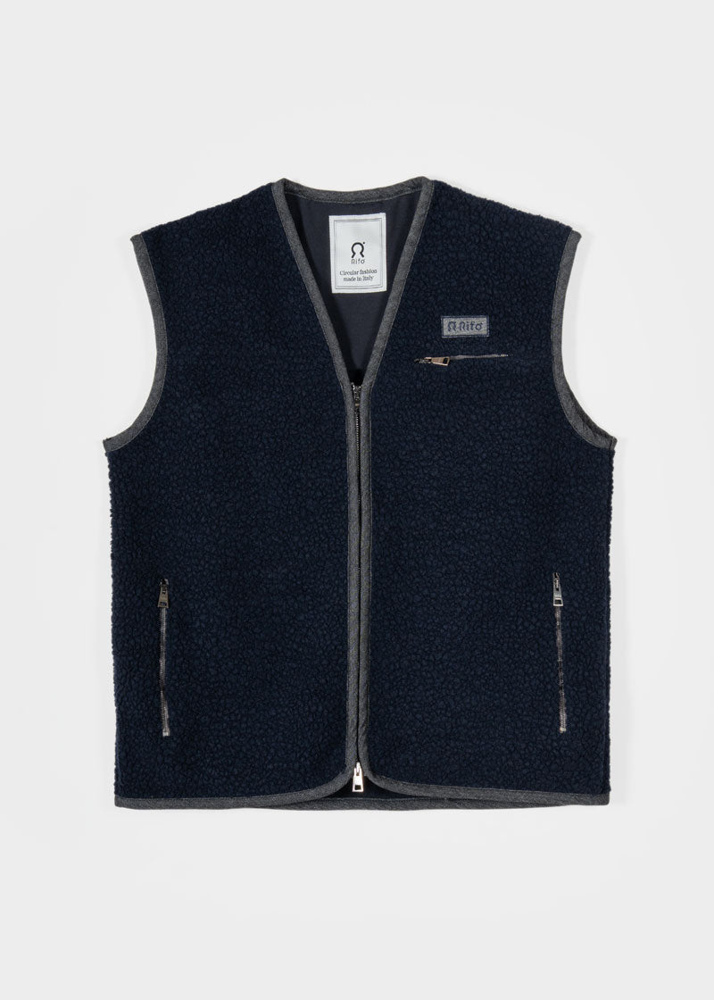 Gilet Pile Donna Uomo Lana Riciclata Andrew - Rifò Lab Moda circolare made in Italy
Blu Notte