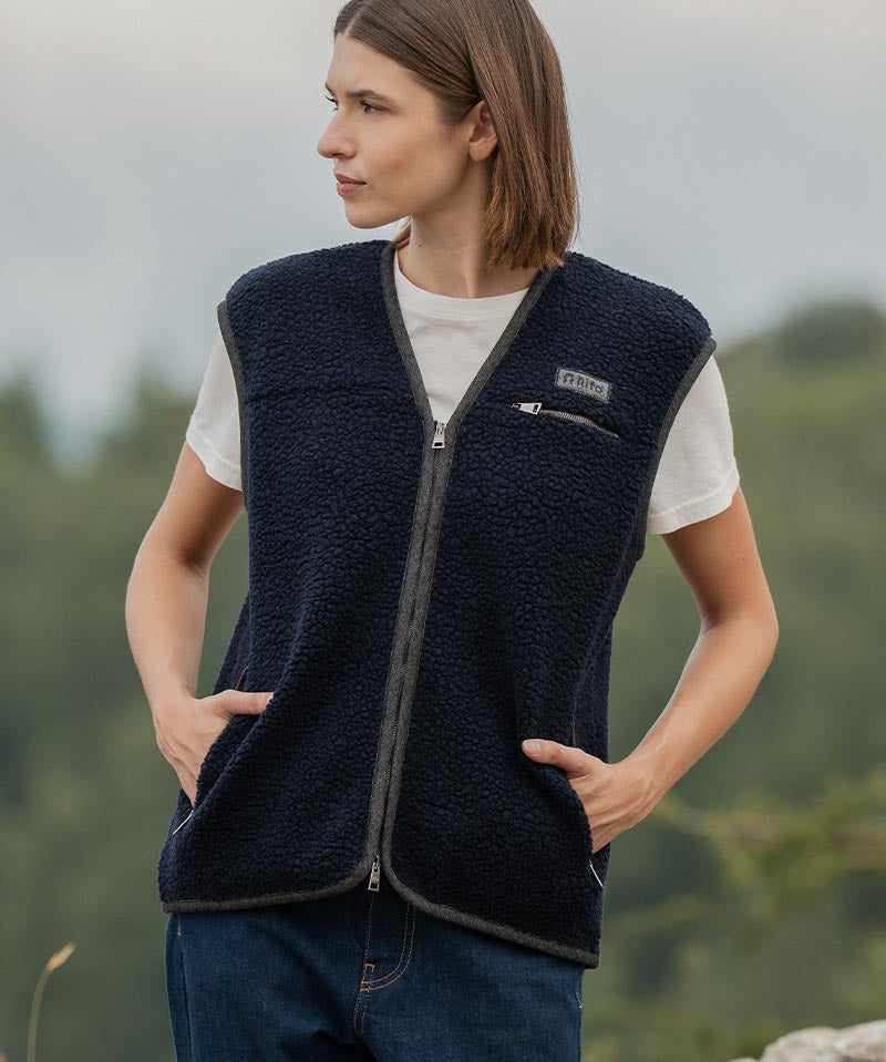 Gilet Pile Donna Uomo Lana Riciclata Andrew - Rifò Lab Moda circolare made in Italy
Blu Notte