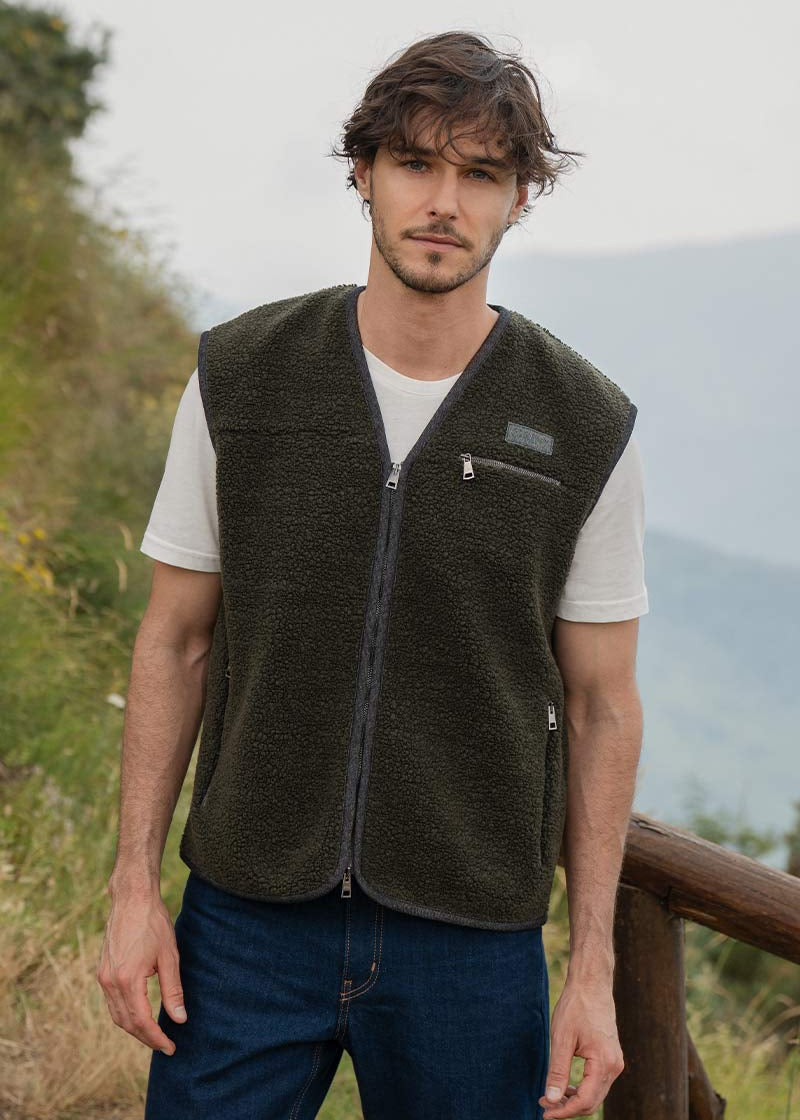 Gilet Pile Donna Uomo Lana Riciclata Andrew - Rifò Lab Moda circolare made in Italy
Verde Foresta