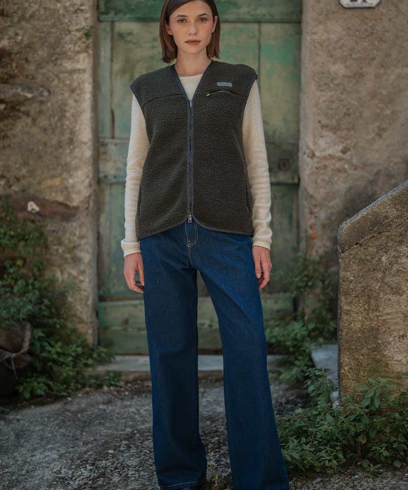 Gilet Pile Donna Uomo Lana Riciclata Andrew - Rifò Lab Moda circolare made in Italy
Verde Foresta