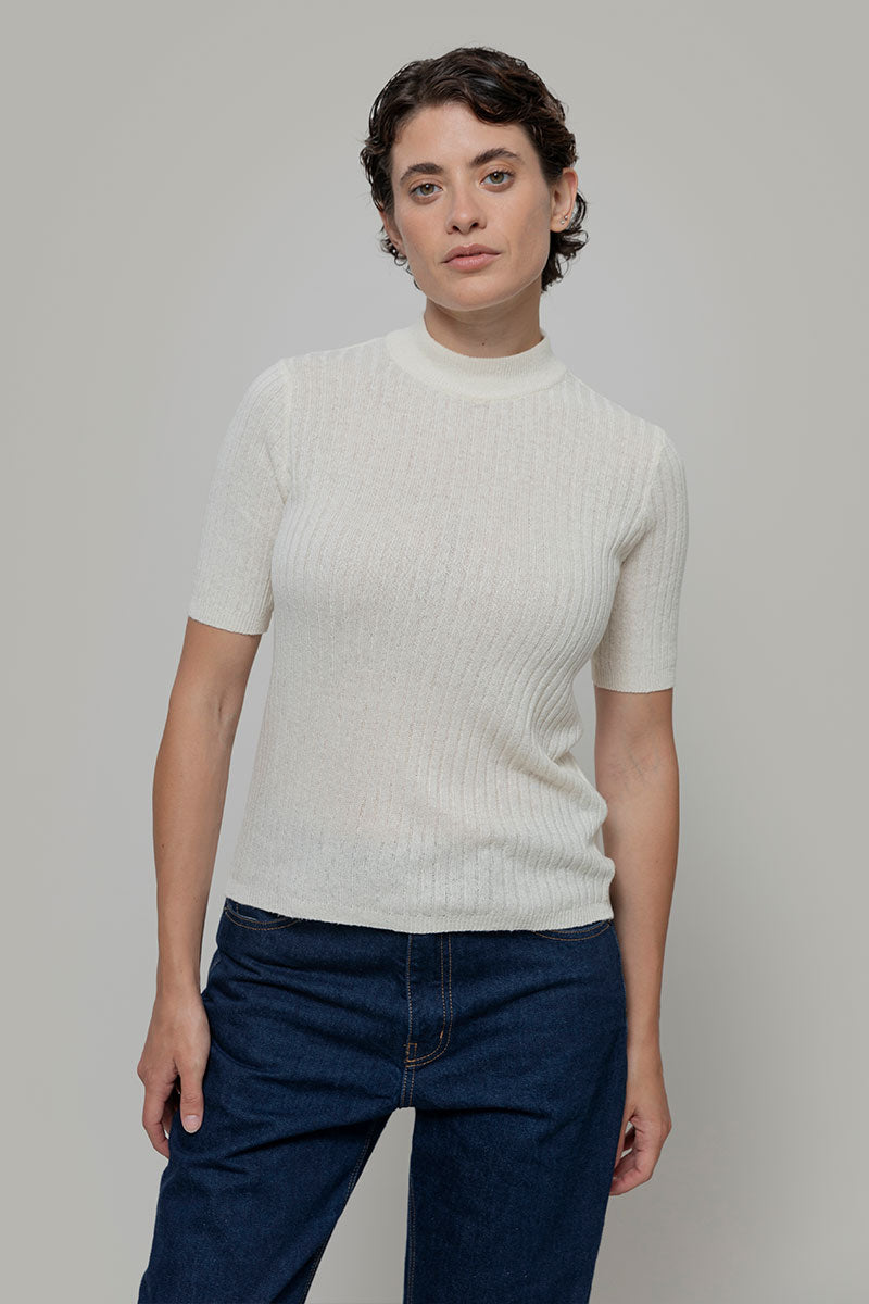Bianco Grezzo | Maglia lupetto seta rigenerata - Rifò Lab Moda circolare made in Italy