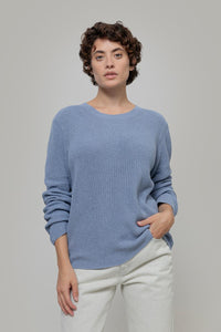 Maglia Donna Cotone Rigenerato Fanny Blu Indigo - Rifò Lab Moda circolare made in Italy