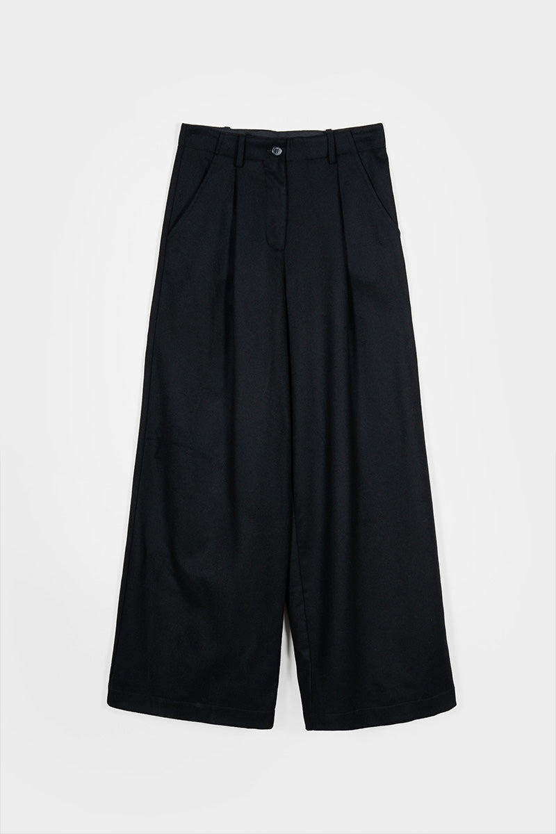 Pantaloni Palazzo Larghi Donna in Lana Neri Emanuela - Rifò Lab Moda circolare made in Italy