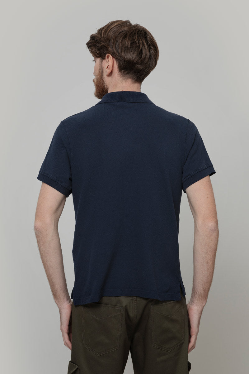 Maglietta Polo Uomo Maniche Corte Cotone Blu Luigi - Rifò