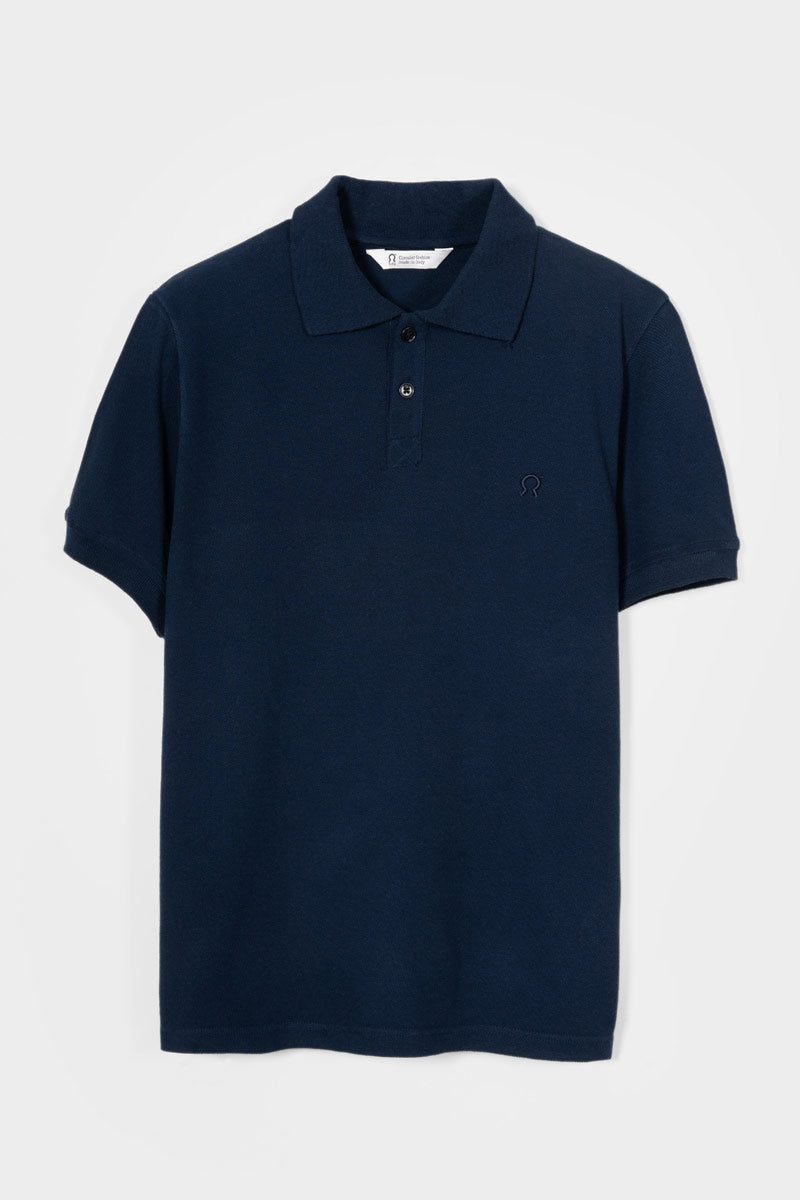 Maglietta Polo Uomo Maniche Corte Cotone Blu Luigi - Rifò