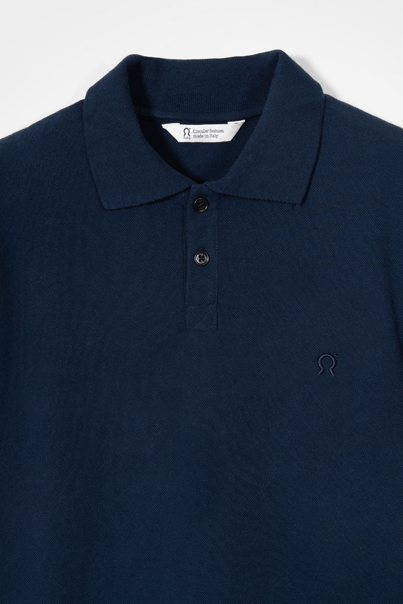 Maglietta Polo Uomo Maniche Corte Cotone Blu Luigi - Rifò