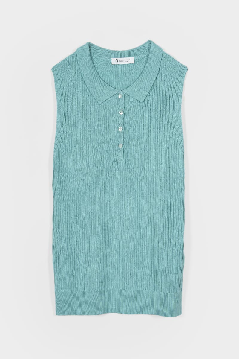 Maglia Polo Donna Senza Maniche Viscosa Rosa Blanca - Rifò Lab Moda circolare made in Italy