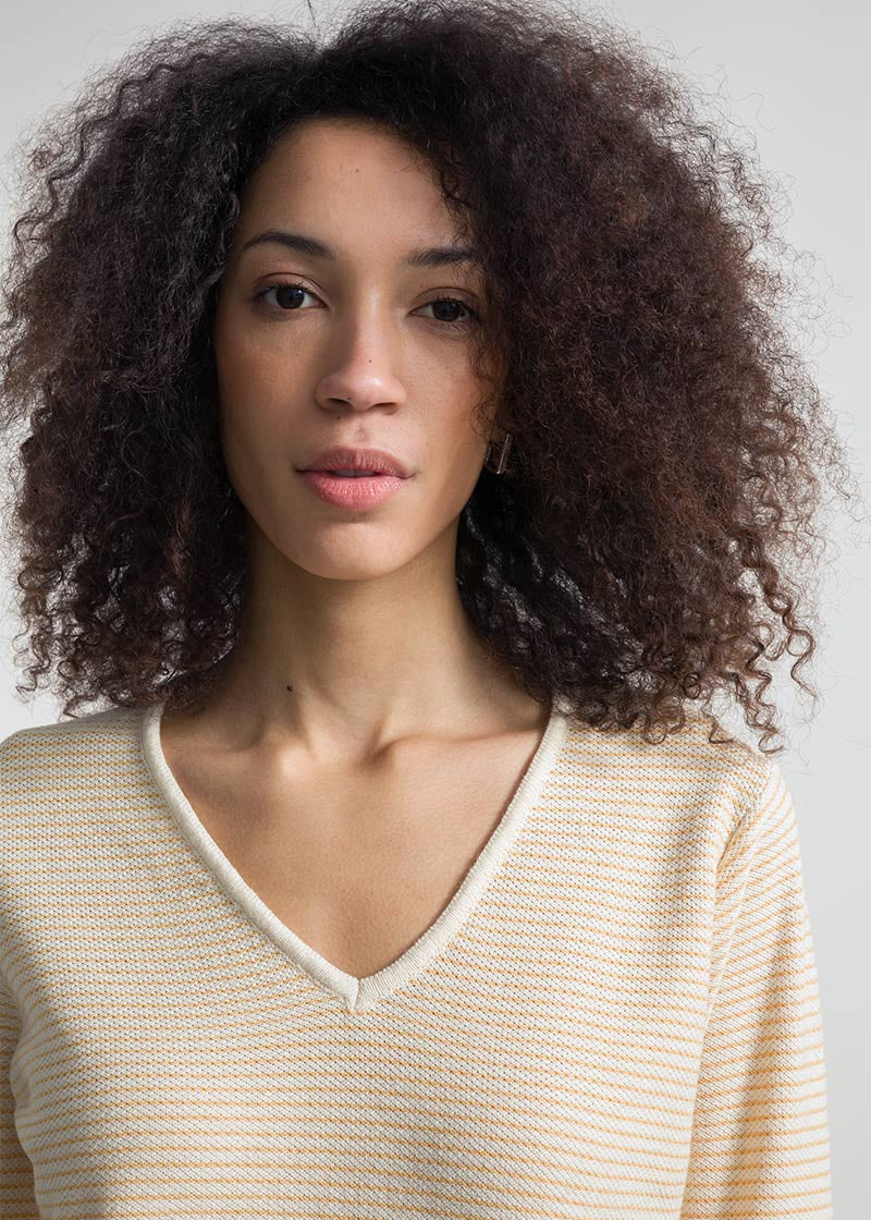Bianco Burro + Arancio Papaya | Maglia Donna Cotone Rigenerato Marion