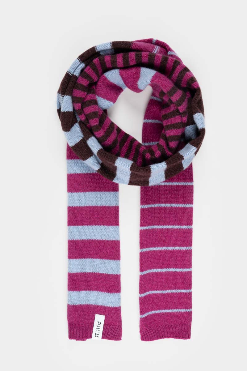 Sciarpa Cashmere Sottile a Righe Fucsia Rino - Rifò Lab Moda circolare made in Italy
