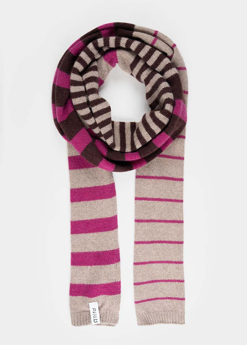 Sciarpa Cashmere Sottile a Righe Beige Rino - Rifò Lab Moda circolare made in Italy