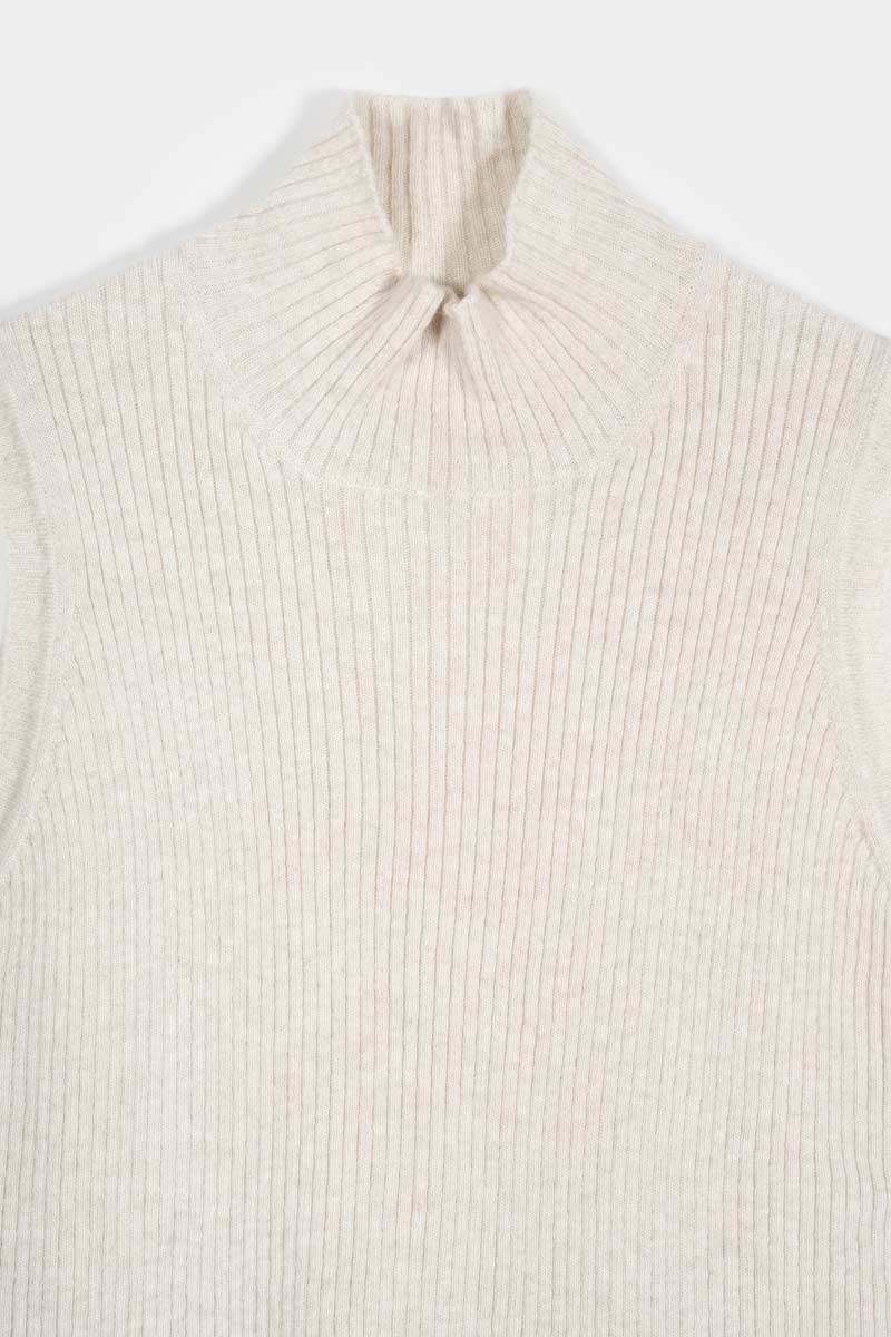 Gilet Donna Collo Alto Lana Riciclata Mariella  - Rifò Lab Moda circolare made in Italy
Beige Papiro