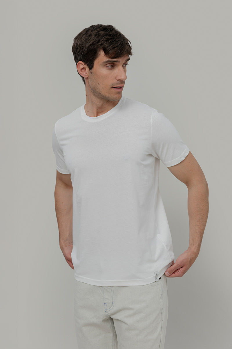 Bianco Latte | tshirt cotone uomo organico e cotone rigenerato Elio