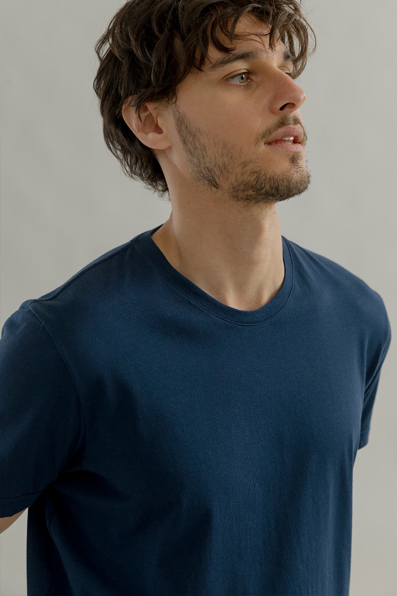 t shirt uomo cotone organico e cotone rigenerato blu - Elio