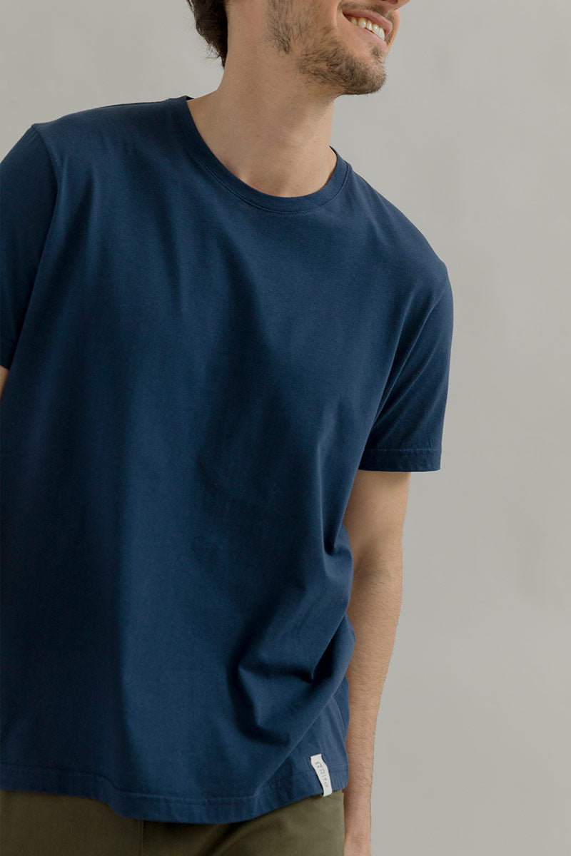 t shirt uomo cotone organico e cotone rigenerato blu - Elio
