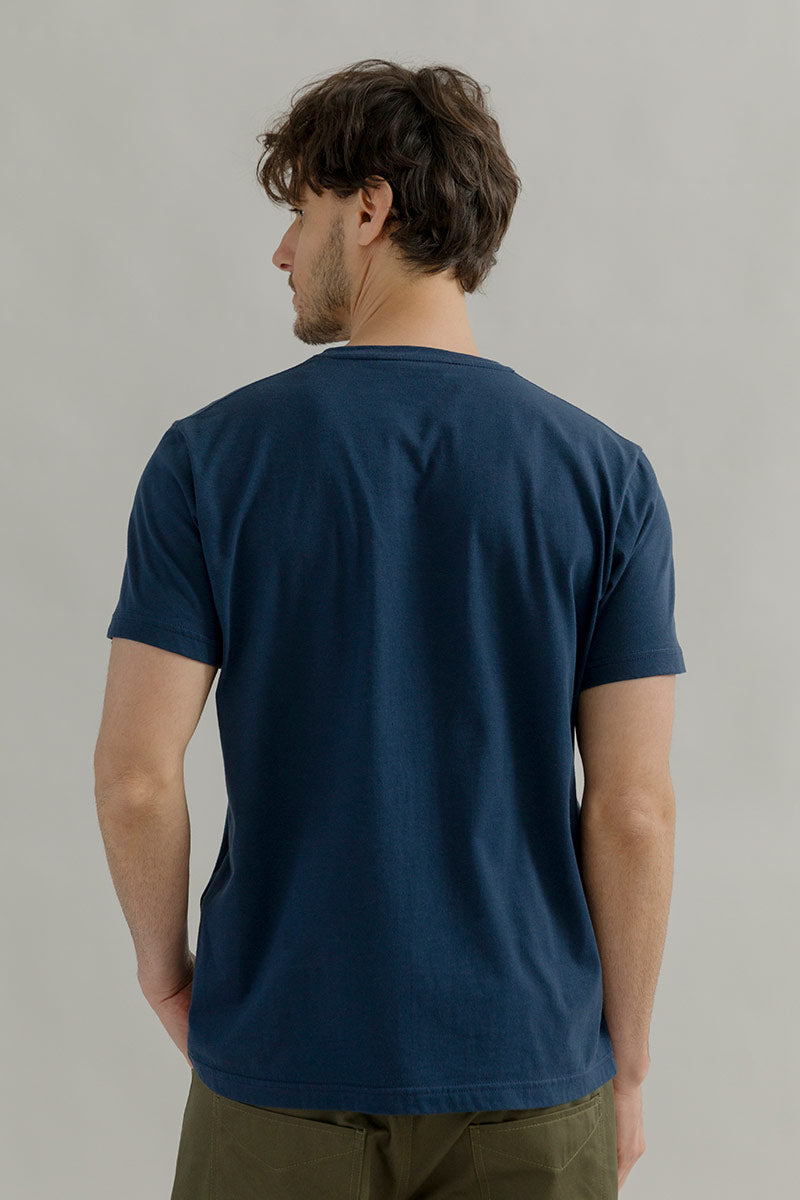 t shirt uomo cotone organico e cotone rigenerato blu - Elio