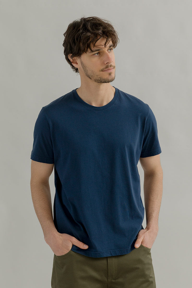 t shirt uomo cotone organico e cotone rigenerato blu - Elio