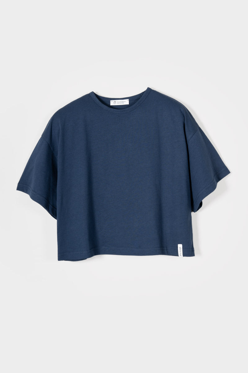 T Shirt Crop Top Donna Cotone Rigenerato Blu Alessia - Rifò