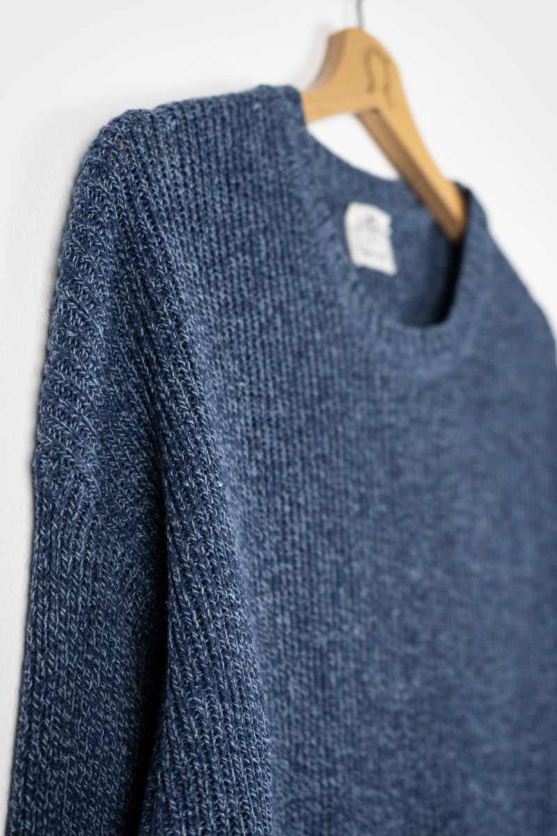 Chanteclaire Blu Baltico | Maglioncino cotone jeans rigenerato paricollo