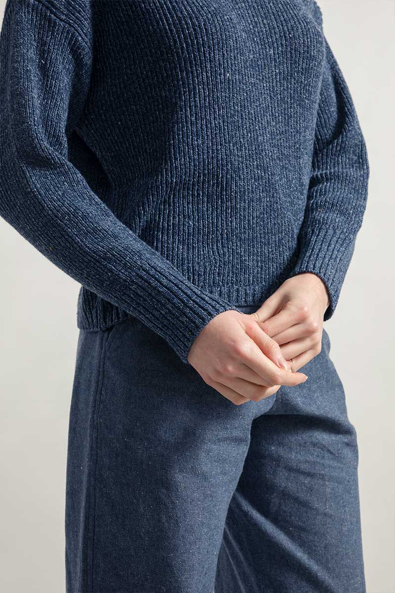 Chanteclaire Blu Baltico | Maglioncino cotone jeans rigenerato paricollo