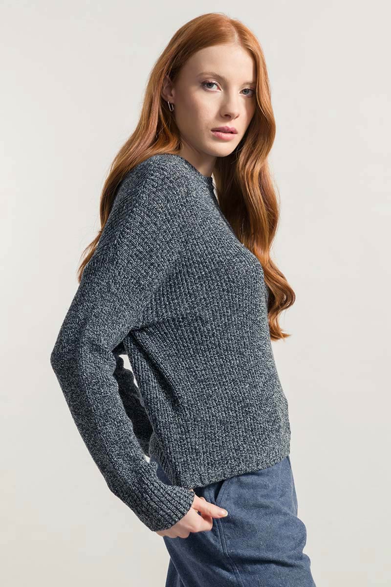 Chanteclaire Mar Nero | Maglioncino cotone jeans rigenerato paricollo