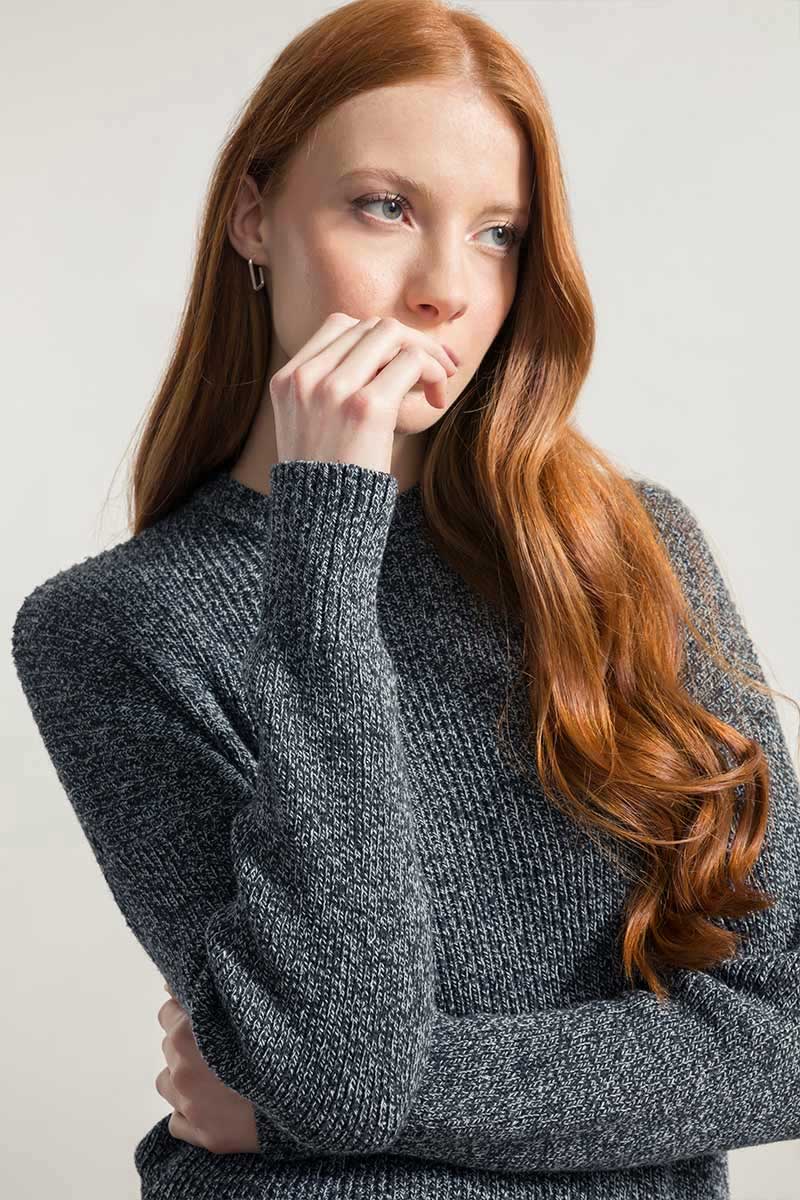 Chanteclaire Mar Nero | Maglioncino cotone jeans rigenerato paricollo