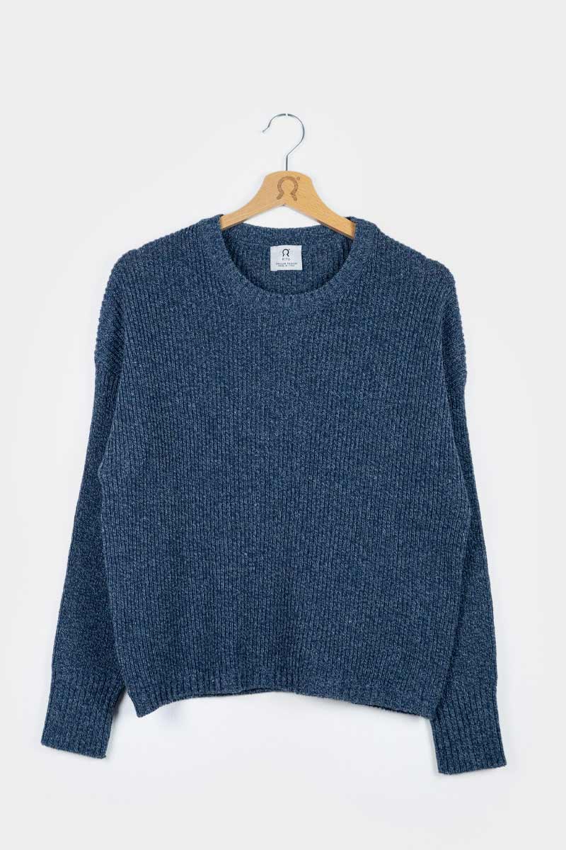 Chanteclaire Blu Baltico | Maglioncino cotone jeans rigenerato paricollo