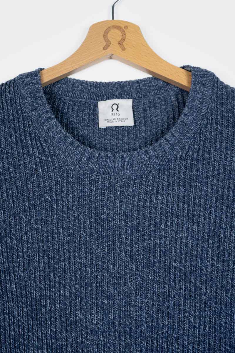 Chanteclaire Blu Baltico | Maglioncino cotone jeans rigenerato paricollo
