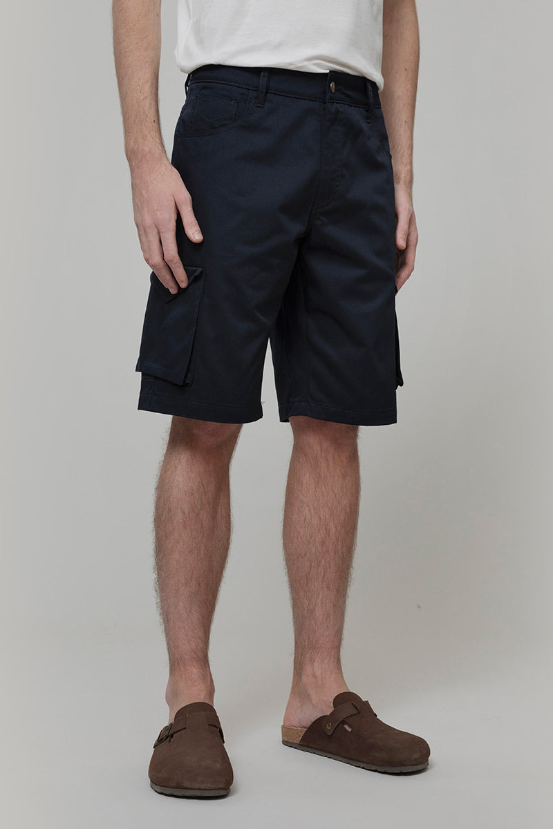 Pantaloni Bermuda Uomo Cargo Cotone Blu Franco - Rifò Lab Moda circolare made in Italy