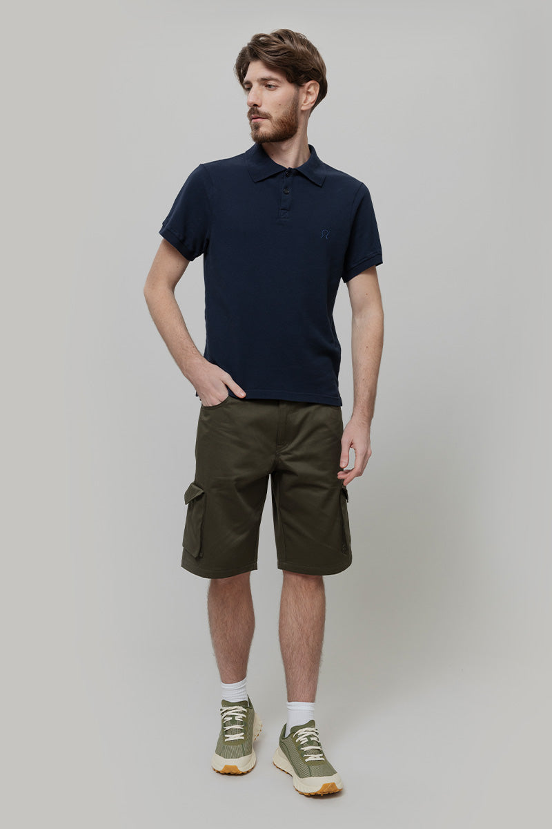 Pantaloni Bermuda Uomo Cargo Cotone Blu Verde Militare - Rifò Lab Moda circolare made in Italy