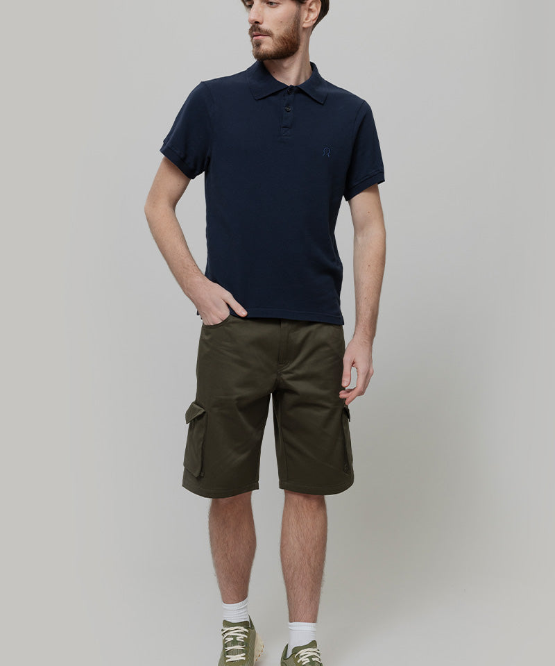 Pantaloni Bermuda Uomo Cargo Cotone Blu Verde Militare - Rifò Lab Moda circolare made in Italy