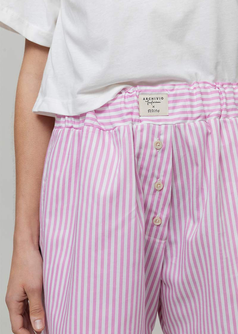 Pantaloncini Boxer Donna a Righe Rosa  Cotone Inghirami Allegra Gialli - Rifò Lab Moda circolare made in Italy

