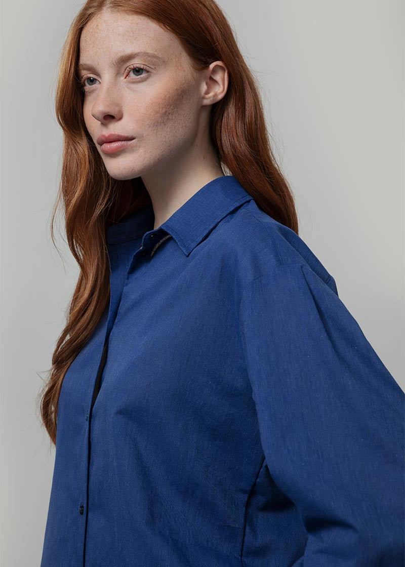 Camicia Donna Cotone Blu Dead stock Florence - Rifò Lab Moda circolare made in Italy