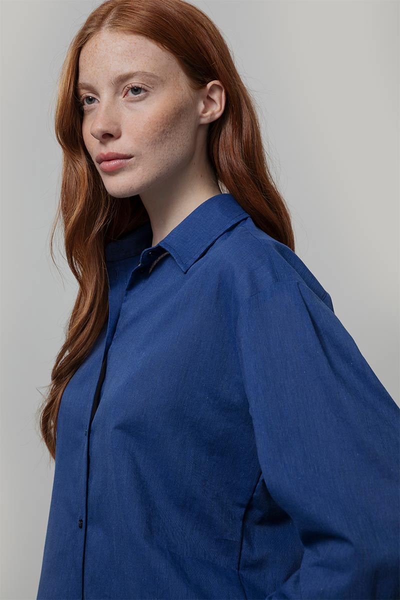 Camicia Donna Cotone Blu Dead stock Florence - Rifò Lab Moda circolare made in Italy