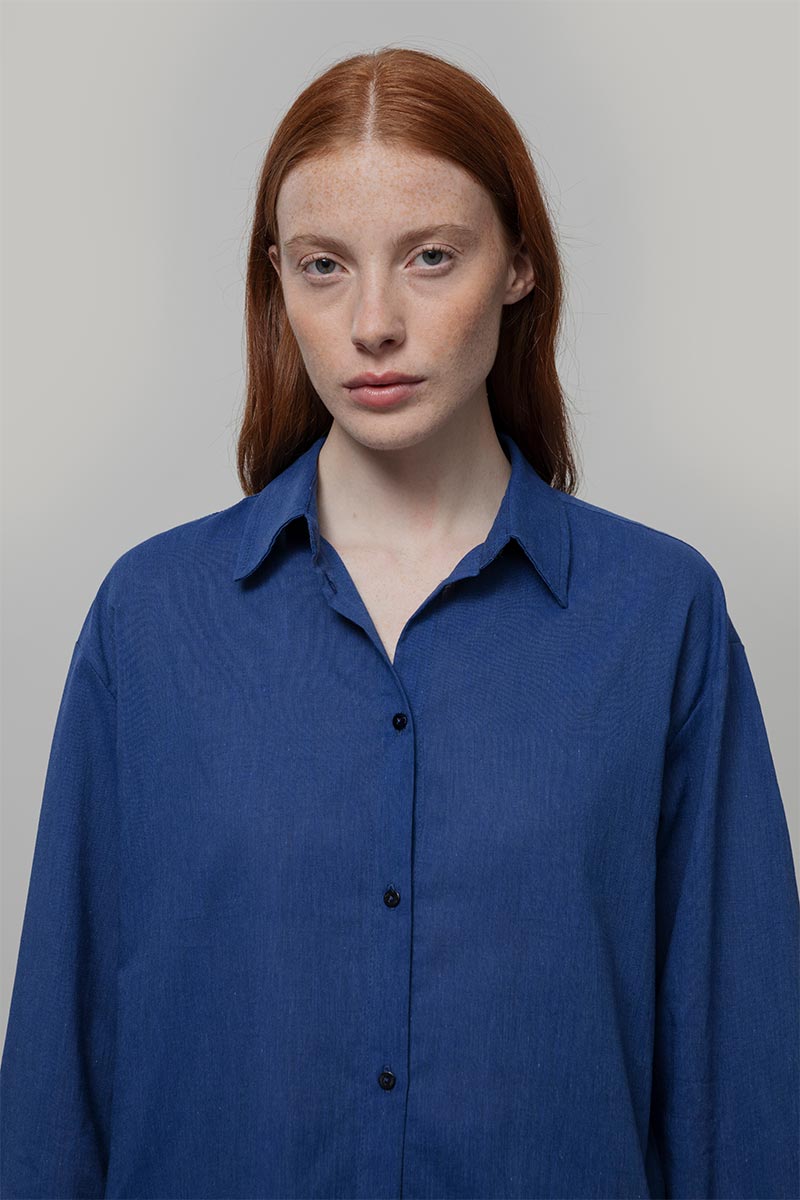 Camicia Donna Cotone Blu Dead stock Florence - Rifò Lab Moda circolare made in Italy