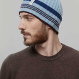 Cappello Cashmere Beanie Invernale a Righe Azzurro Mira - Rifò Lab Moda circolare made in Italy