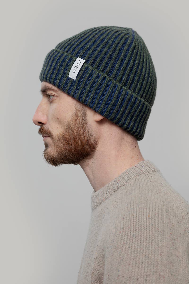 Beanie Cappello Uomo e Donna Cashmere Verde Blu Marrone Teo - Rifò Lab Moda circolare made in Italy
