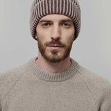 Beanie Cappello Uomo e Donna Cashmere Beige Marrone Teo - Rifò Lab Moda circolare made in Italy