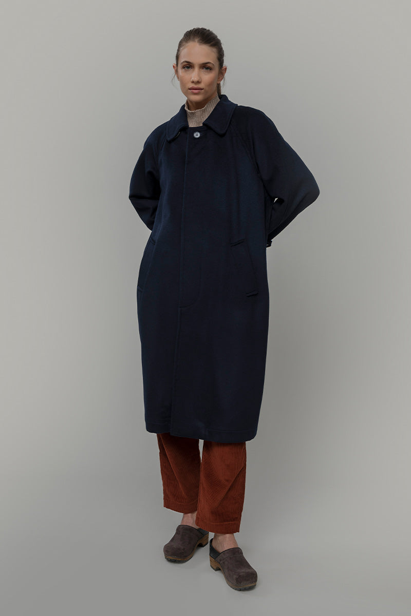Cappotto Lungo Donna Lana Rigenerata Helga Blu - Rifò Lab Moda circolare made in Italy 