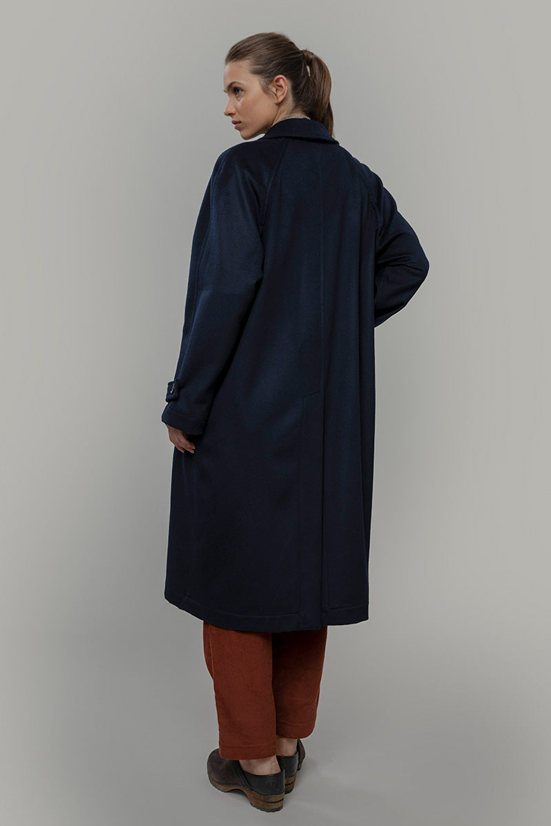 Cappotto Lungo Donna Lana Rigenerata Helga Blu - Rifò Lab Moda circolare made in Italy 